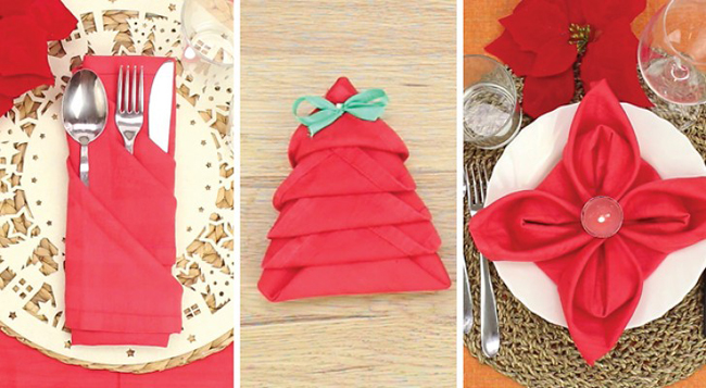 3 Ideias fascinantes para dobrar os guardanapos e enfeitar a mesa no Natal! 3 Ideias fascinantes para dobrar os guardanapos e enfeitar a mesa no Natal!