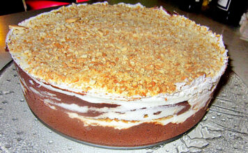 Bolo gelado de bolacha, natas e mousse de chocolate (fácil e delicioso)