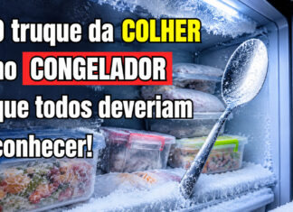 O truque da colher no congelador pode salvar o dia e quase ninguém conhece Interior de um congelador com uma colher metálica colocada sobre um recipiente congelado, ilustrando um truque simples para ajudar a detetar possíveis falhas de energia e proteger os alimentos armazenados.